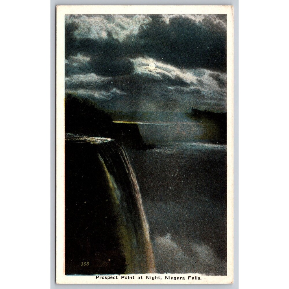 Vintage Niagara Falls Postcard Prospect Point at Night Moonlight Scenic NY 353